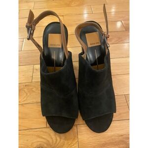 Dolce Vita Black Suede Slingback‎ Block Heel Sandals Open Toe Size 8